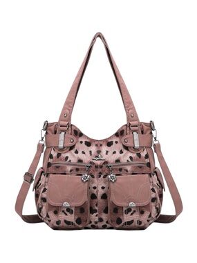 Angel Kiss Rose Pink Leopard-Print Shoulder Bag